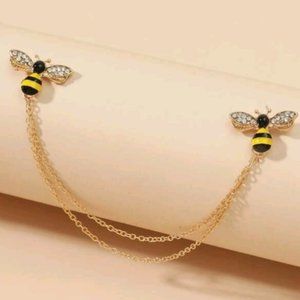 Rhinestone Honeybee Chain Collar Tips / Pin Set